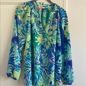 Vibrant Blue and Green Patterned Blouse